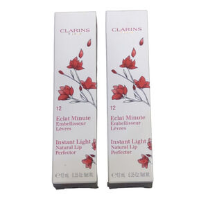 Clarins Instant Light Natural Lip Perfector Lip Gloss #12 RED SHIMMER Lot of 2